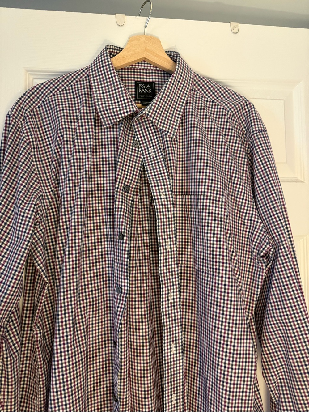 Jos. A. Bank Traveler Red and Blue Micro-Check Dress Shirt